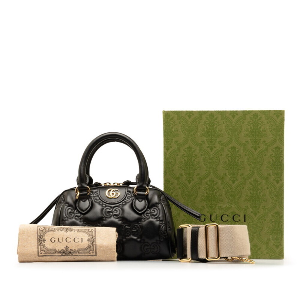 Gucci GG Matelasse Quilted Handbag Shoulder Bag Black Leather